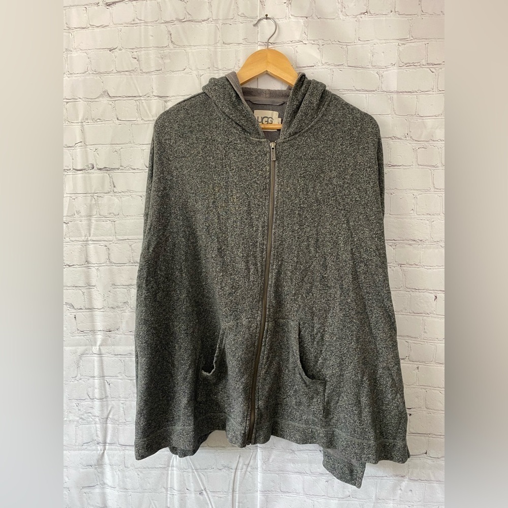 UGG Mens XL  Heather Gray Oversized Full Front Zip Hoodie Kangaroo Front Pocket
